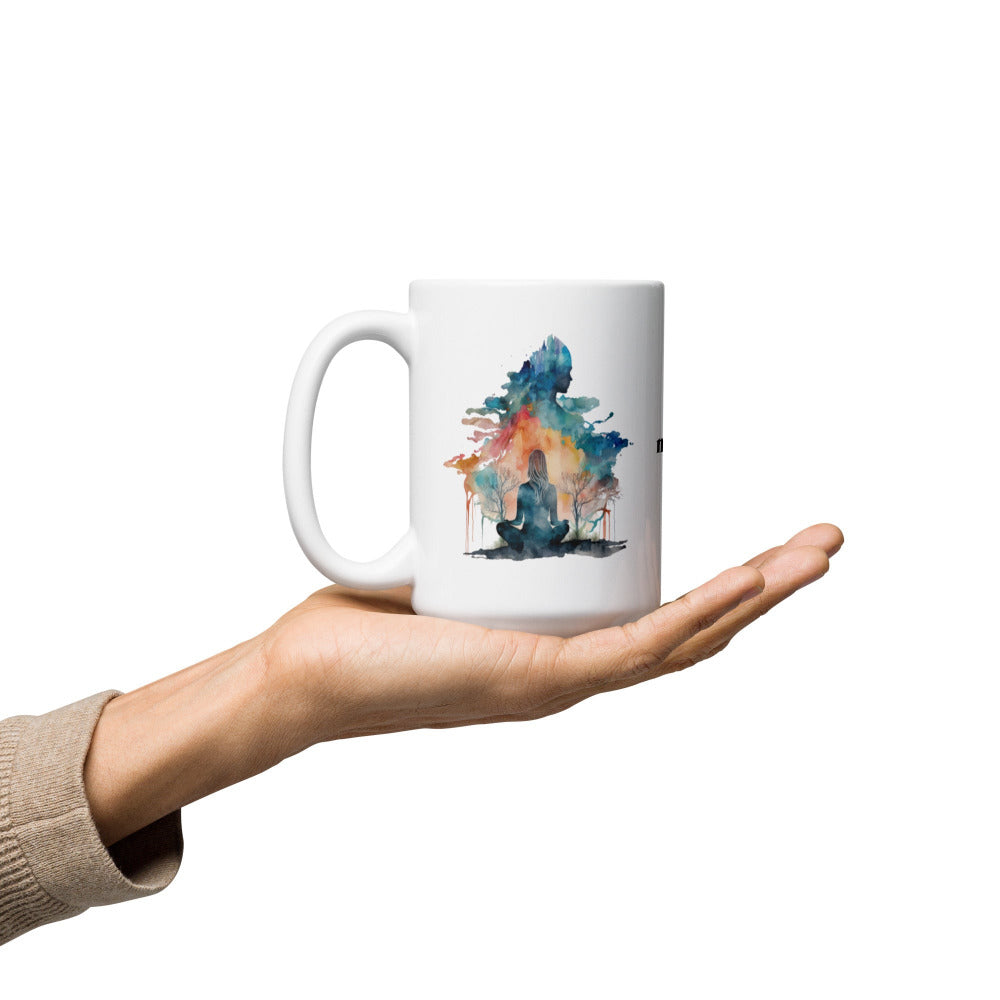 Namaste Yoga Meditation Mug - Watercolor Clouds - 15 oz